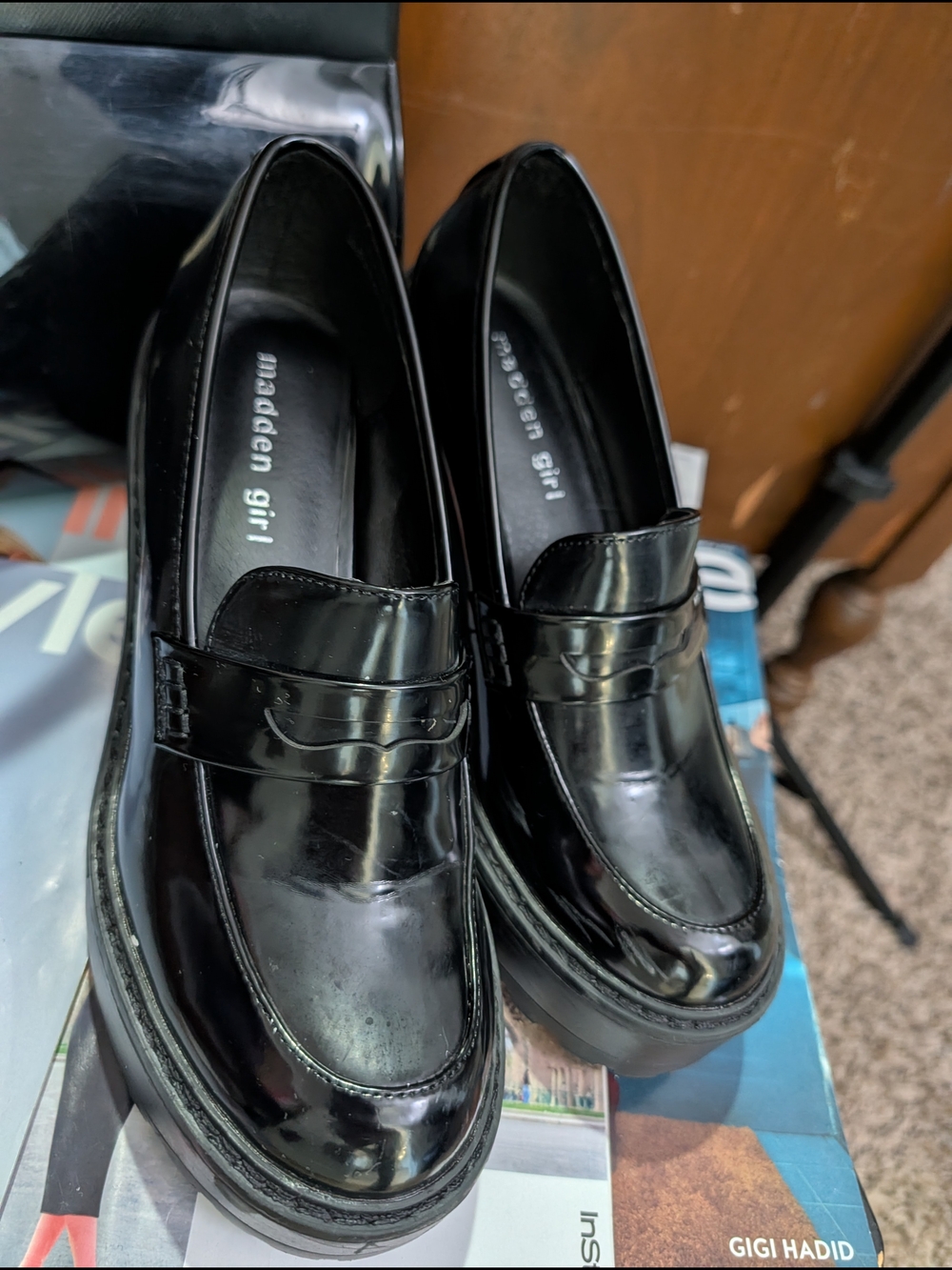 Madden Girl Black Patent Platform Loafers - Picture 3 of 6